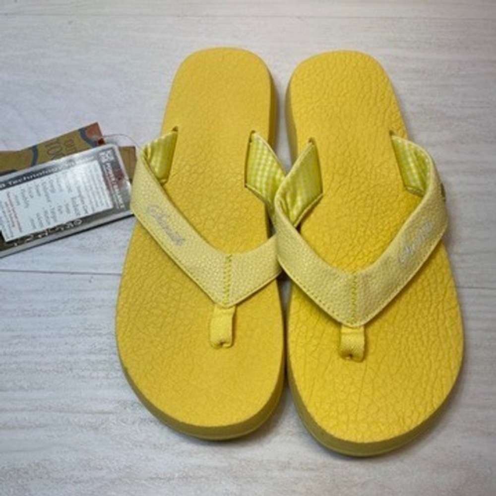 Sanuk Womens 8 Yoga Mat Flip Flop Sandals Yellow Synthetic Gingham SWS2908